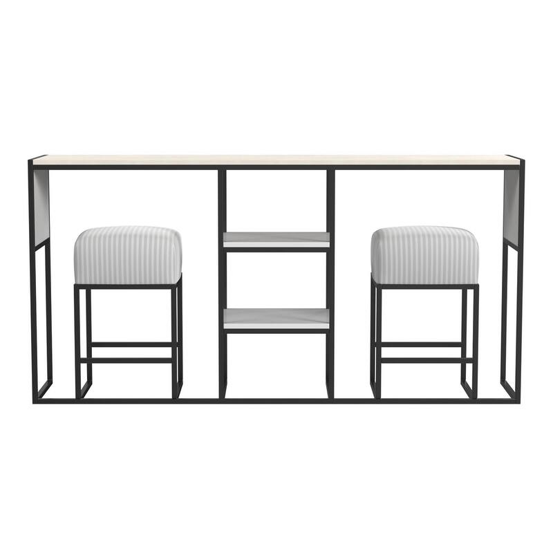 Cortney's Collection Perry Sofa Table with Stools, White and Gray Stripe