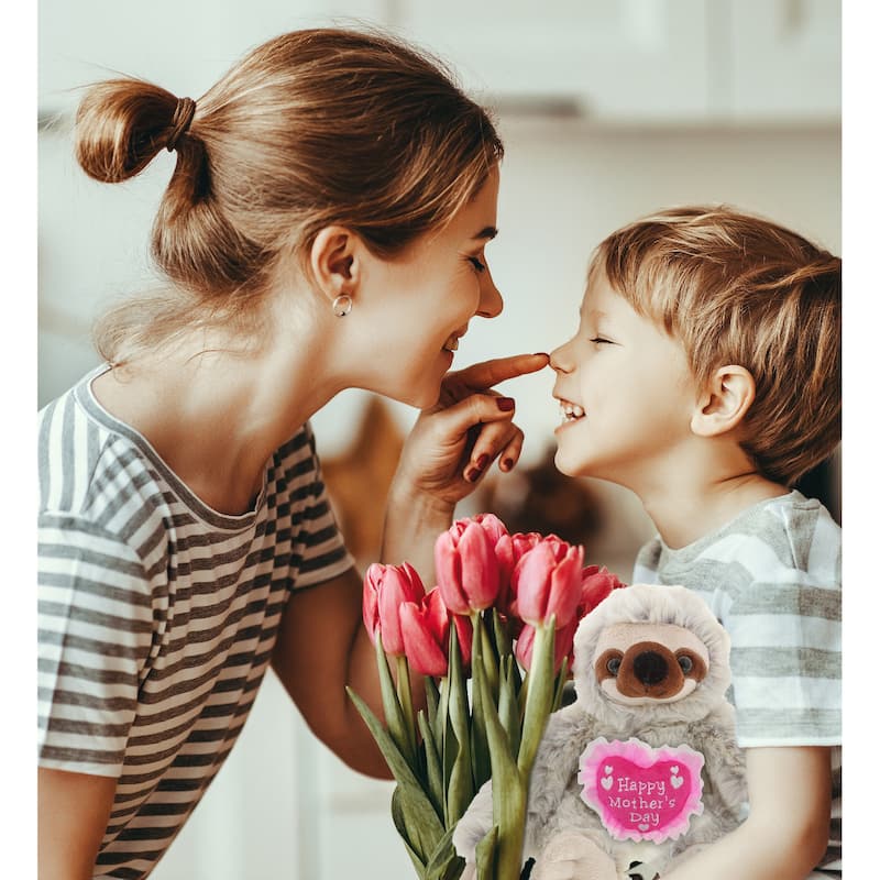DolliBu Happy Mother’s Day Super Soft Plush Sloth With Pink Heart - 7.5 inches