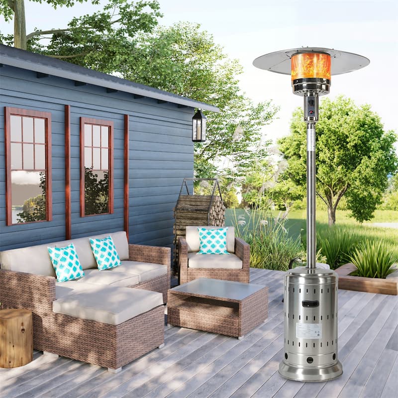 Outdoor Stainless Steel 48,000 BTU Propane Patio Heater with Wheels and Cover