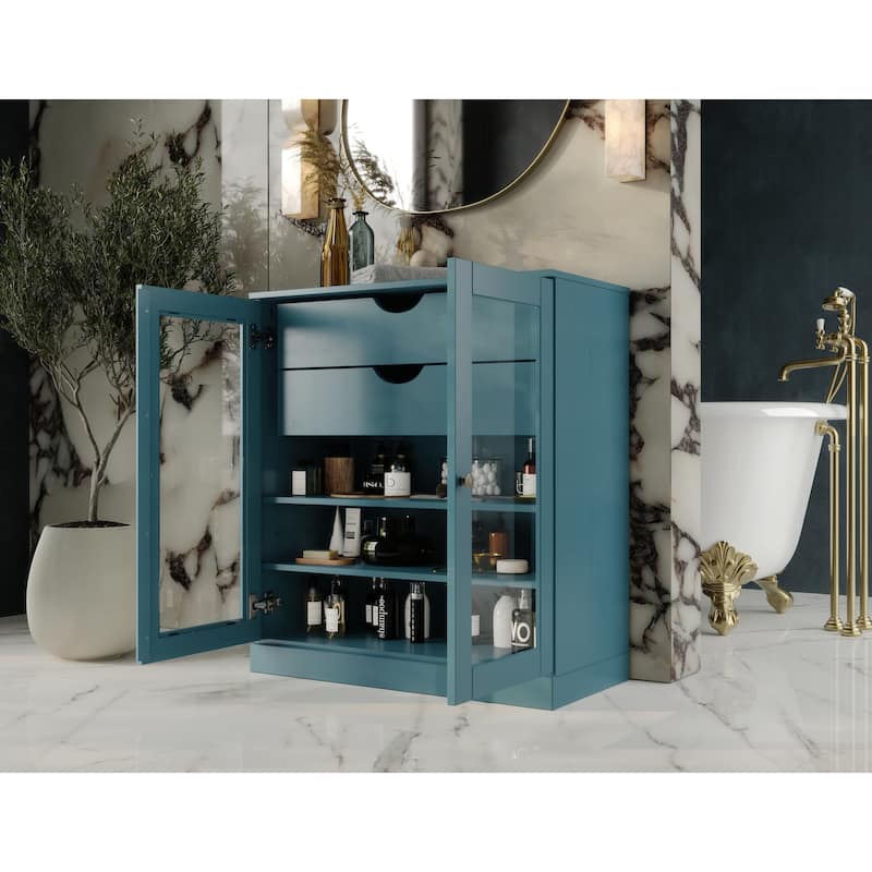 Palace Imports 100% Solid Wood 32" Bathroom Cabinet with Clear Glass Doors, 2-Drawers and Adjustable Shelves