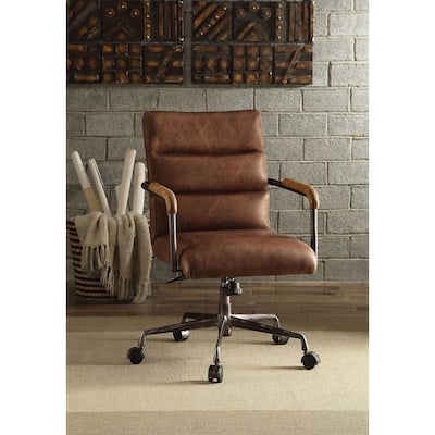Vintage Grain Leather Office Chair with Padded Seat and Armrests, Classic Mid-Back Swivel Computer Chair with Adjustable Height