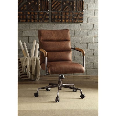Vintage Industrial Style 360 Degree Swivel Adjustable Seat Height Executive Office Chair in Antique Top Grain Leather