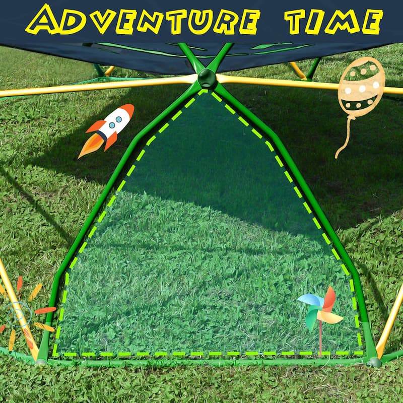 12ft Geometric Dome Climber Play Center - Kids Climbing Dome Tower with Hammock - Green + Yellow