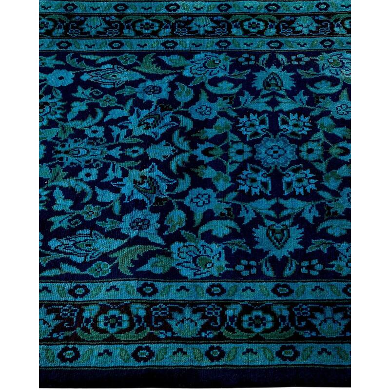 Overton Hand Knotted Wool Vintage Inspired Modern Contemporary Overdyed Blue Runner Rug - 2' 7" x 8' 1"