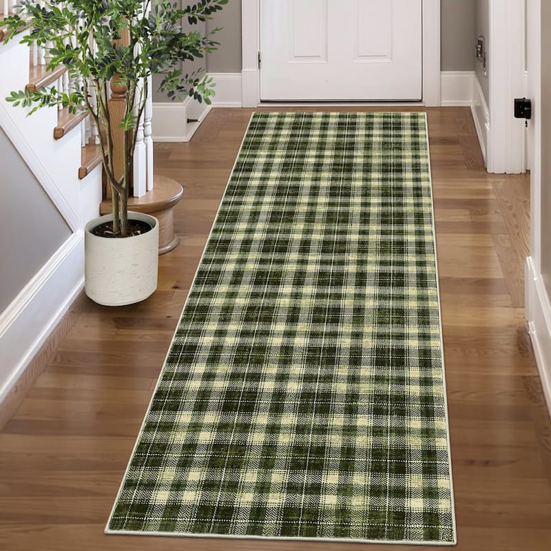 Garvee Earthy Plaid Soft Low Pile Foldable Area Rug
