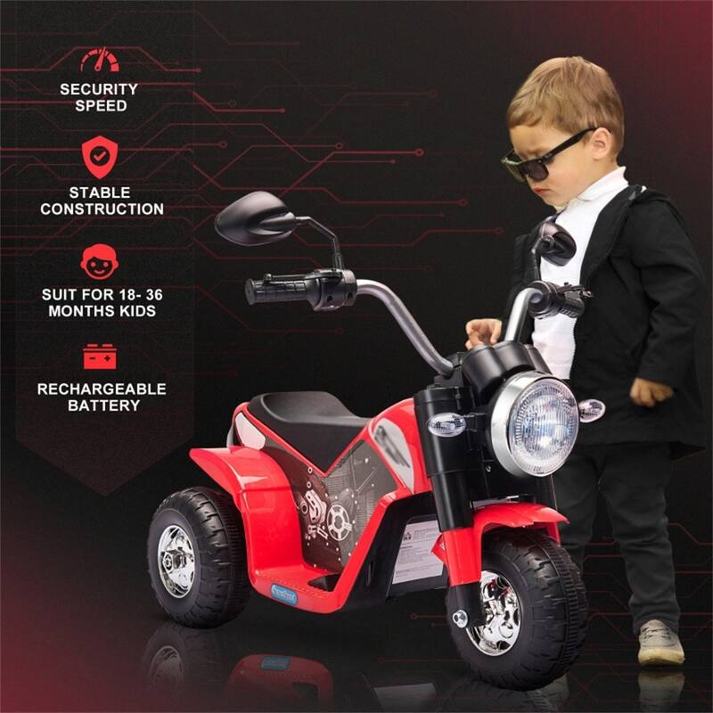 Red Kids Electric Motorcycle Ride-On with Rechargeable Battery and Working Headlights - 28.25"L x 22.5"W x 22"H