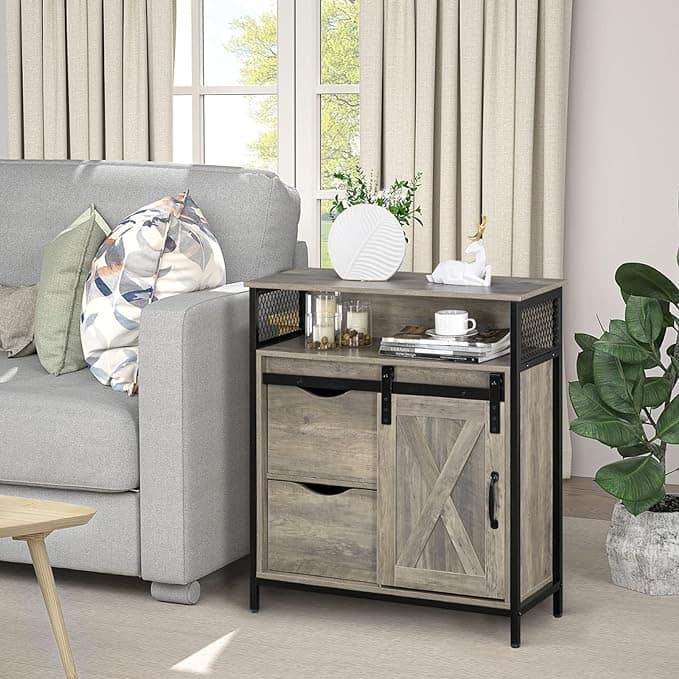 Bathroom Freestanding Floor Storage Cabinet,Farmhouse Bathroom Sliding Barn Door