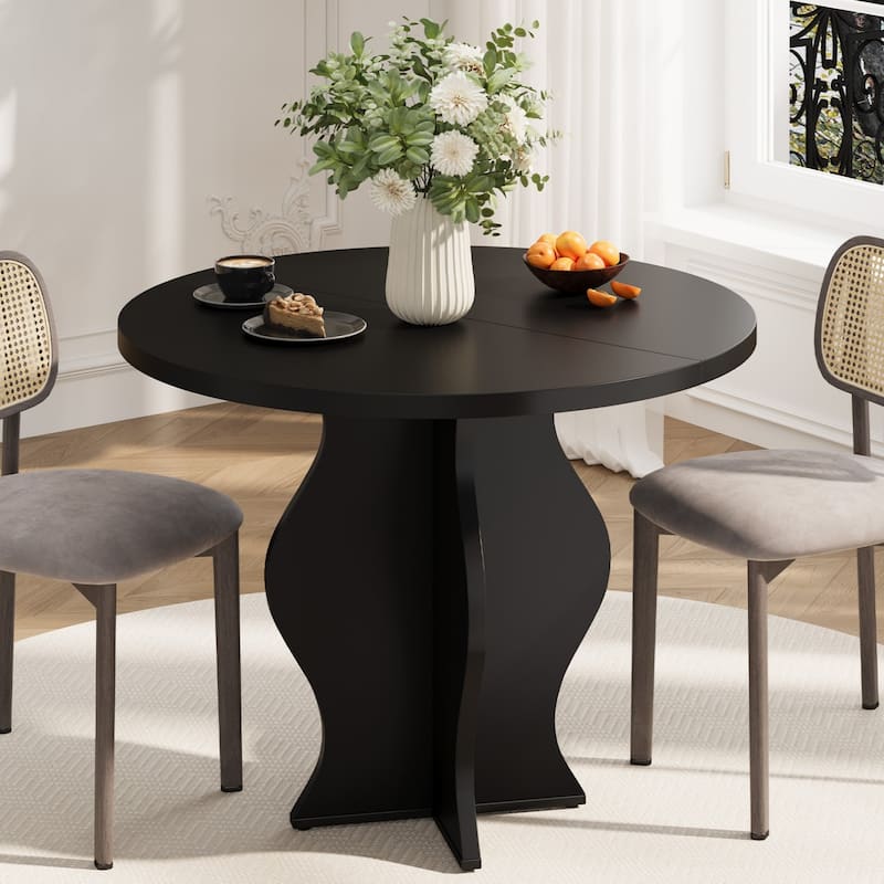 31.5" Farmhouse Wooden Round Dining Table - Black