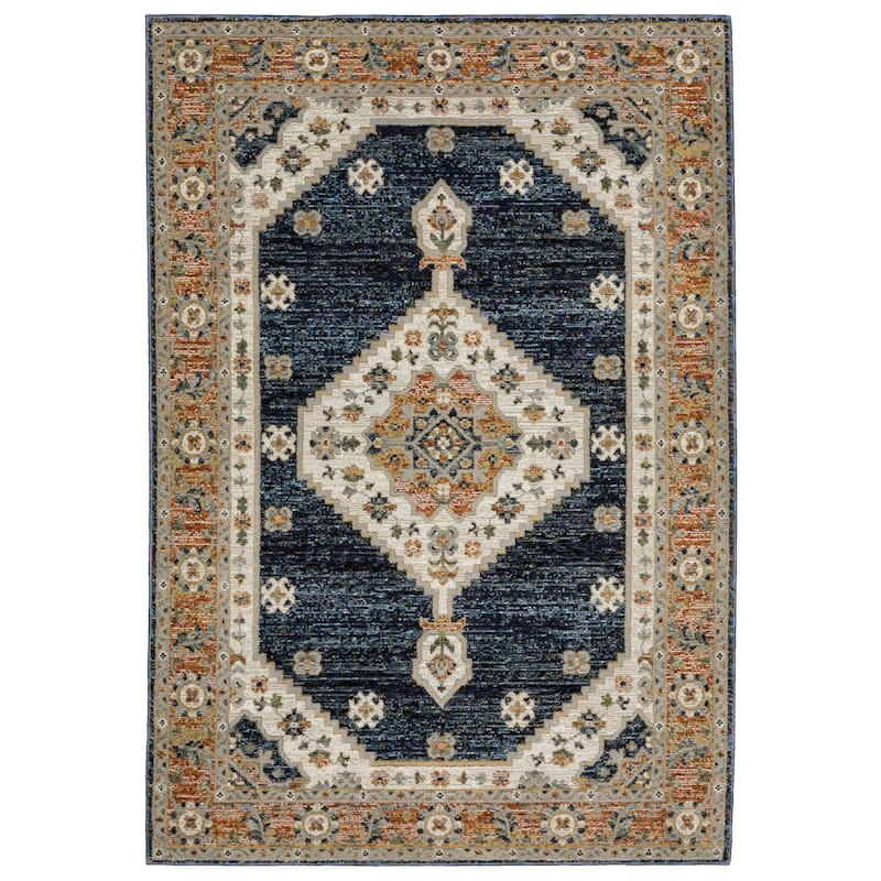 Style Haven Adalynn Center Medallion Blue/ Orange Area Rug - 8' 6" x 11' 7" - Rectangle