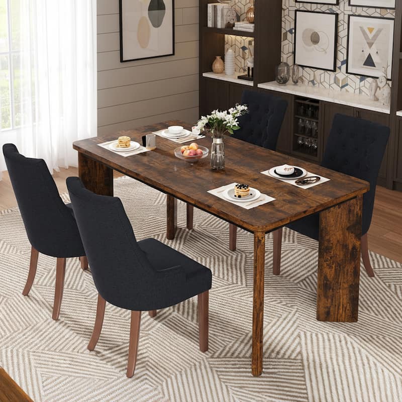 Rectangular Dining Table for 4-8 People, Wood Kitchen Table with Angled Legs and Rounded Corners for Dining Room & Living Room