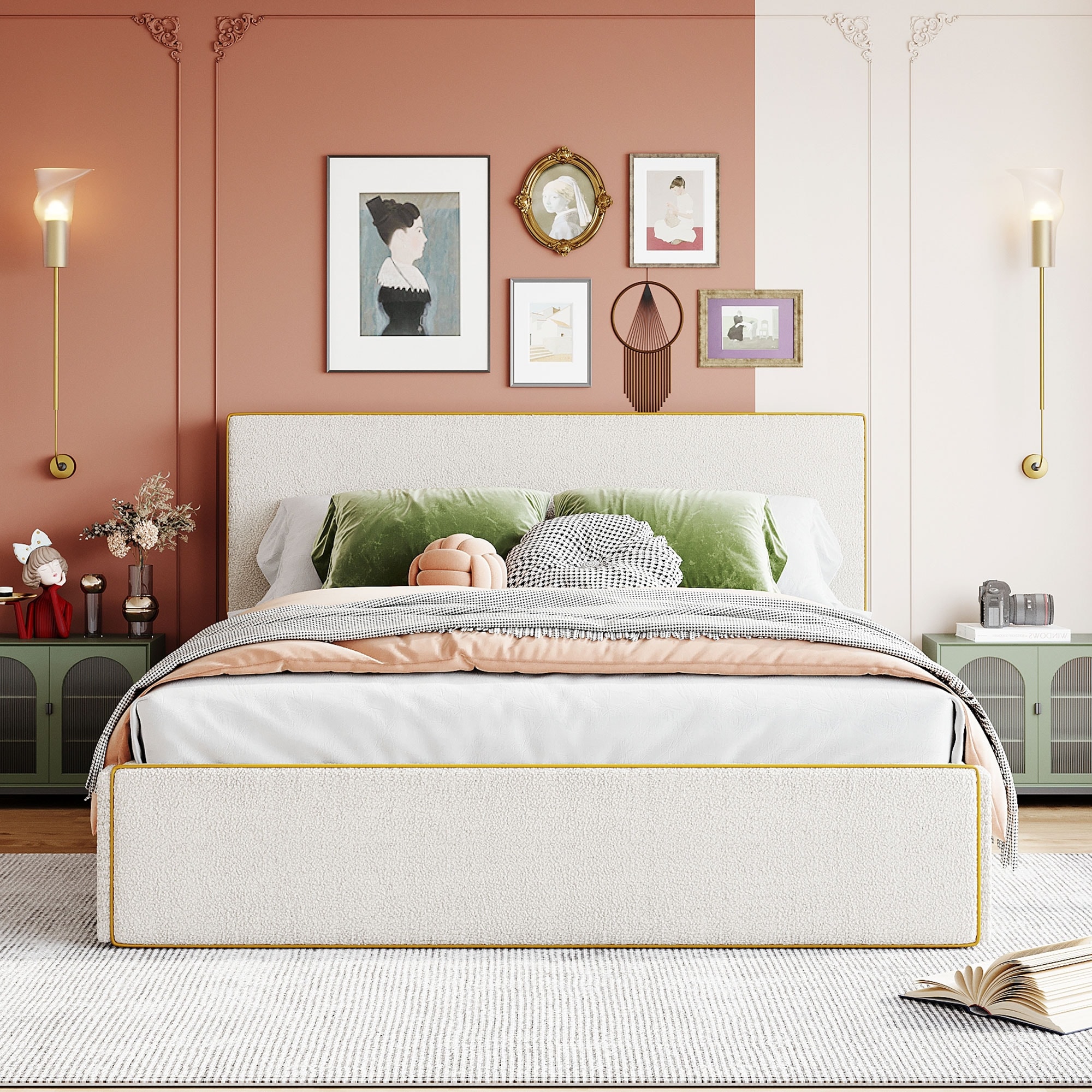 【gp_888】②ベット4分割【ローレルブラウン】 Upholstered Platform Bed with 4 Drawers - On Sale - Bed Bath