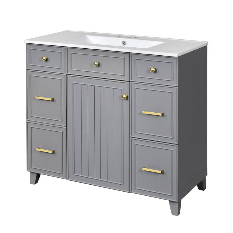 36 Inch Bathroom Vanity with Sink Combo Solid Wood Cabinet 3 Drawers