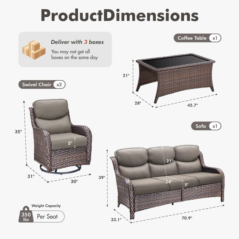 Meyreso 4-Piece Wicker Outdoor Patio Conversation Set with 5-Inch Thick Olefin Cushions