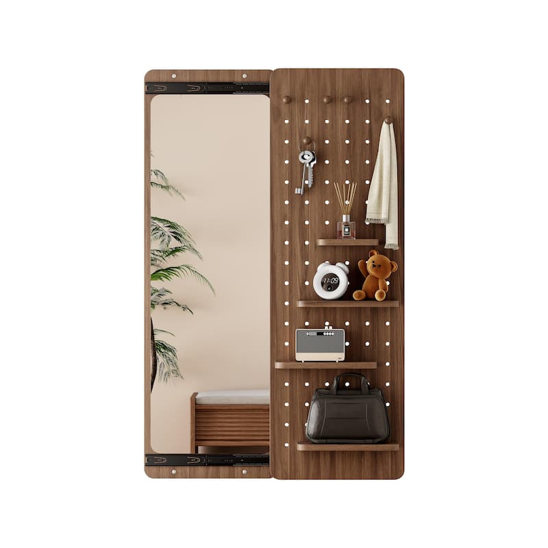 Wall Mounted Full Length Mirror with Shelf and Hook Wall Mounted Mirror with Multifunctional Design Panel(47.6*15.7in)