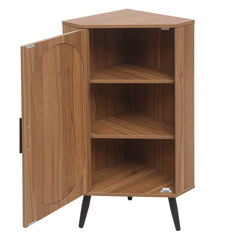 Freestanding Corner Cabinet with Rattan Door
