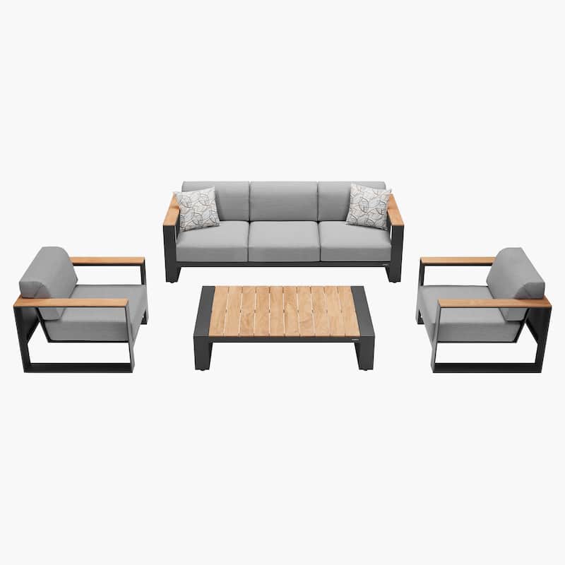 HIGOLD - Cambusa Outdoor Conversation Set for 5 Person, Aluminum, Teak