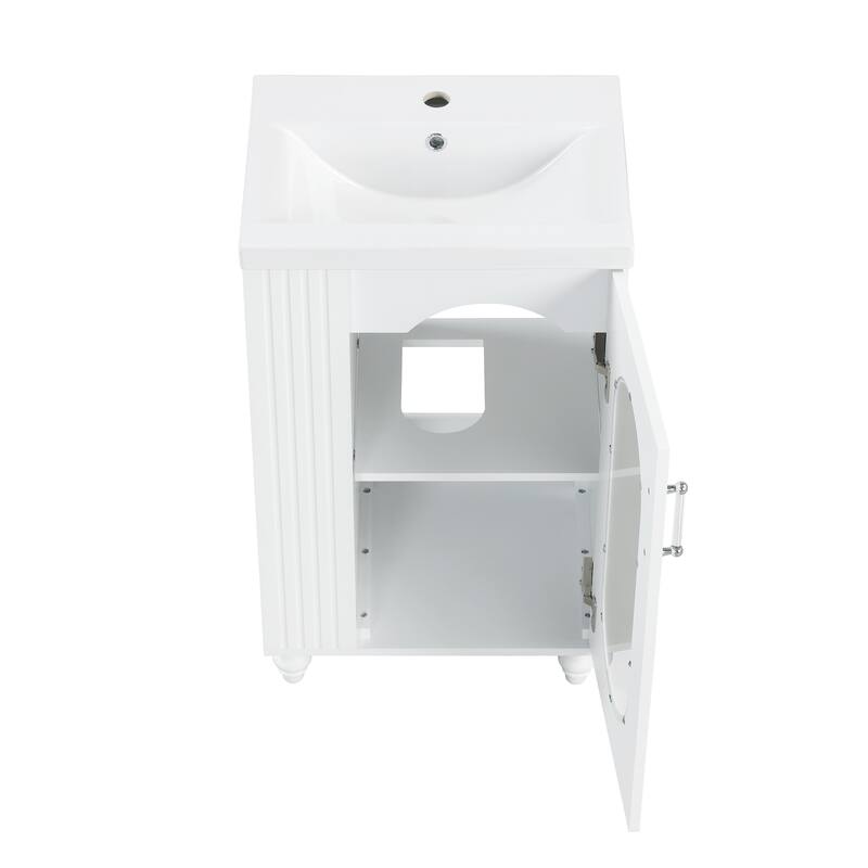Freestanding Bathroom Vanity with Sink, Storage Cabinet with Oval Glass Door, Toilet Paper Holder and 2-tier Shelves