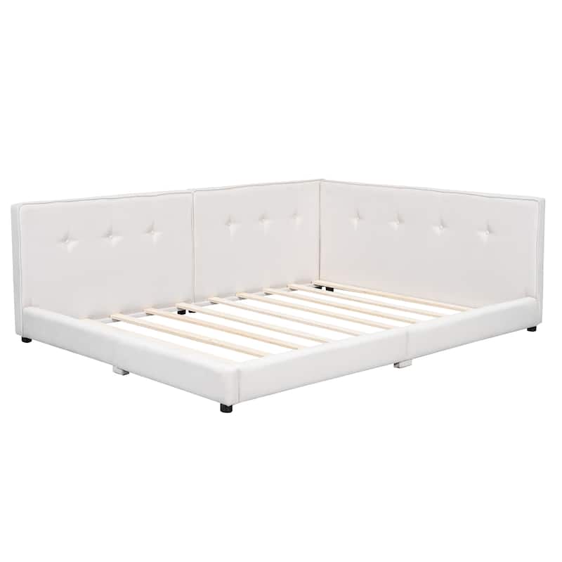 Full Size Upholstered Platform Bed with USB Ports, Beige