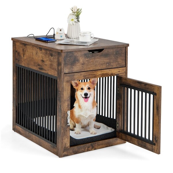 Costway 2-In-1 Furniture Dog Crate with Drawer Wired