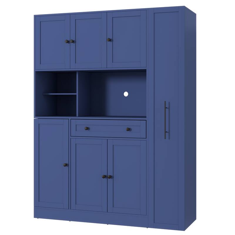 52.8" Buffet Cabinet with Hutch - Kitchen Pantry Storage with Pull-Out Side Cabinet, Shelves & Drawers - Sideboard Cupboard