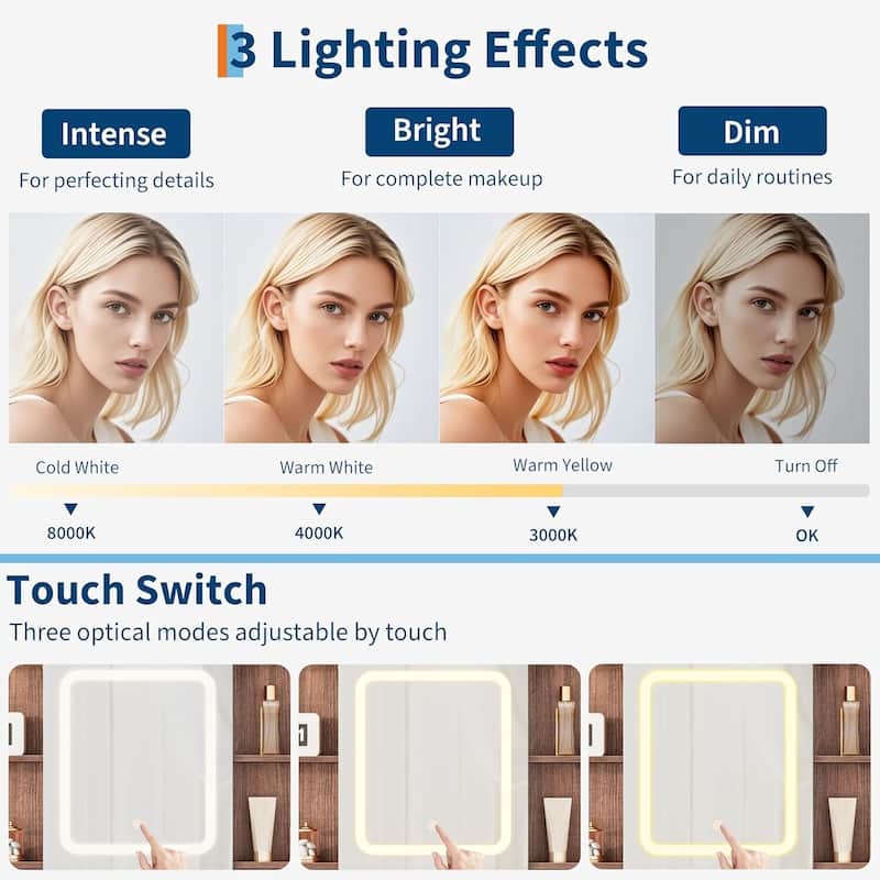 Farmhouse Makeup Vanity Desk with Stool, Mirror and Lights & Power Outlet