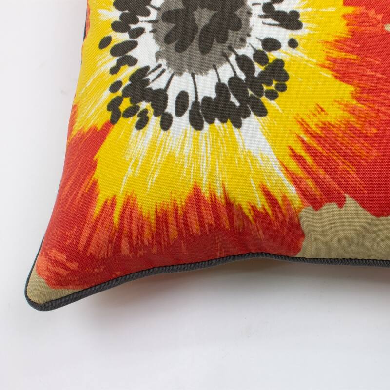 Jiti Outdoor Red Yellow Large Florals Patterned Waterproof Sunbrella Decorative Accent Rectangle Lumbar Pillows 12 x 20