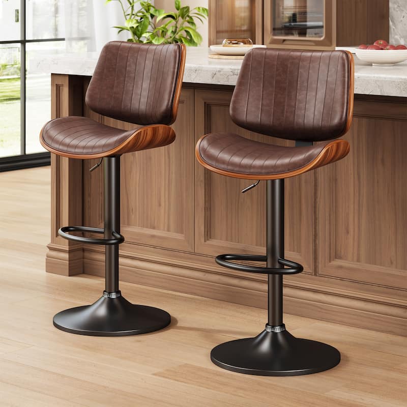 Swivel Adjustable Height Counter Stools, Bar Stools with Backs - 20" W X 18"D X 24-33" H - Set of 2 - Brown - Adjustable