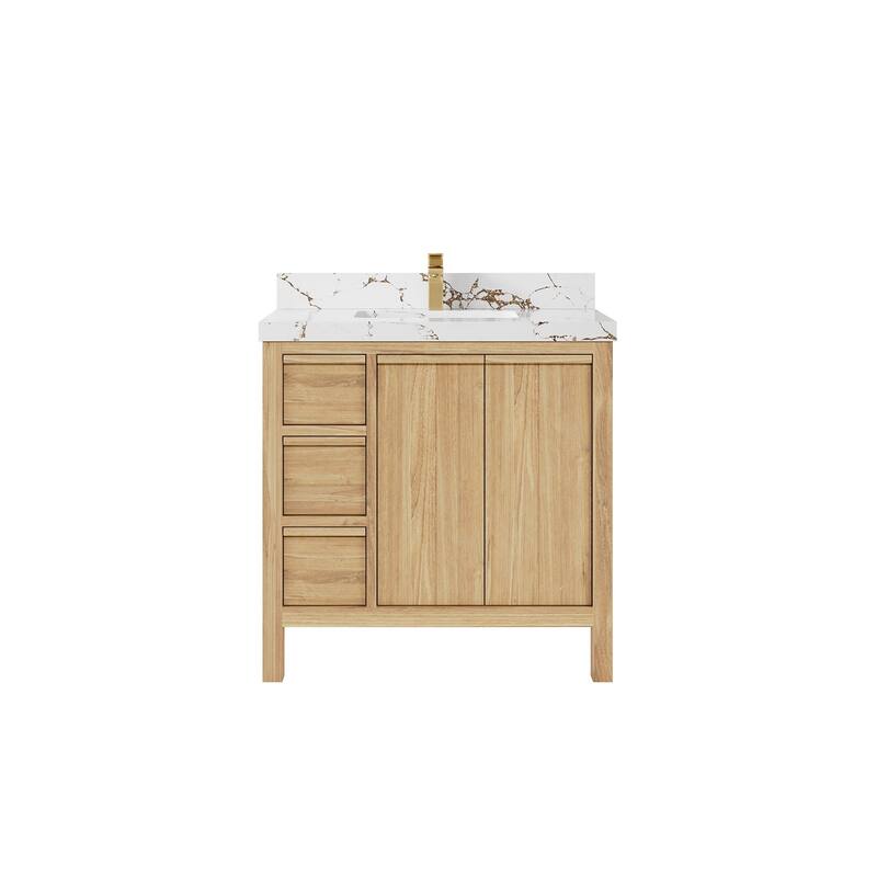 Willow Collections 36 in. W x 22 in. D Elizabeth Solid Teak Wood Center Sink Bathroom Vanity with Countertop