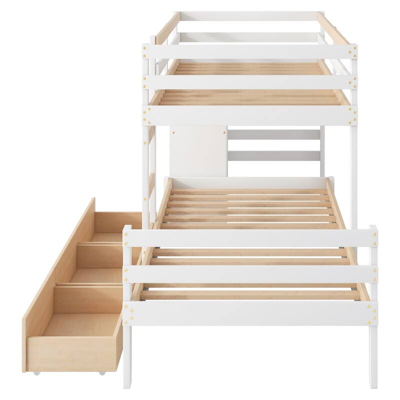 Twin Over Twin Loft Bunk Bed with Storage Drawers and Ladder, Space-Saving Design