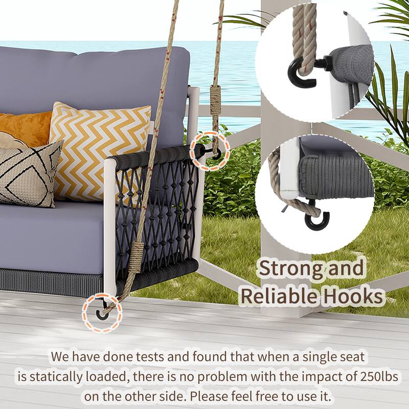 1-Piece Woven Rope Outdoor Swing Sofa with Cushions – Comfortable 2-Person Patio Seating for Garden, Courtyard, and Balcony