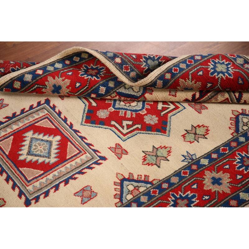 Ivory Kazak Oriental Accent Rug Hand-Knotted Foyer Wool Carpet - 3'4"x 4'9"