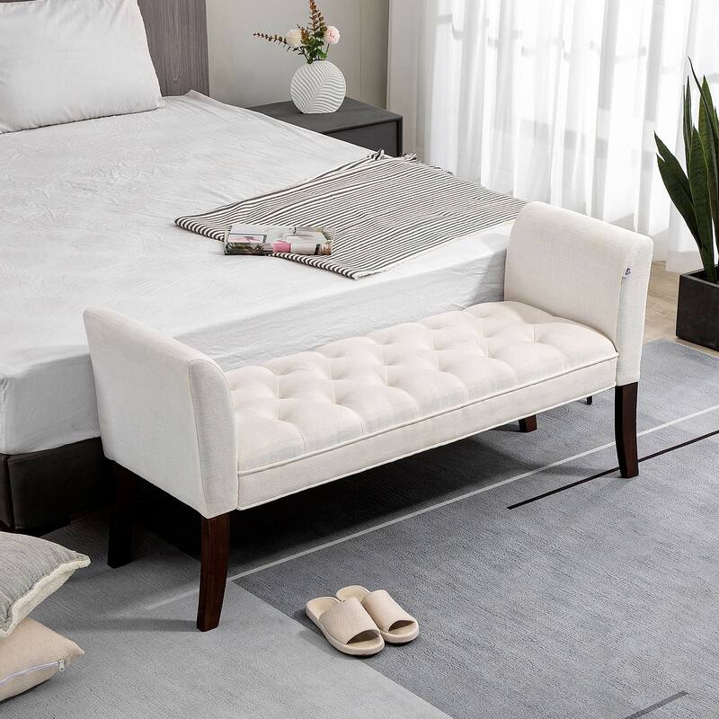Hallway Bench Entryway Footrest Bench with Button Tufting, Bedroom End of Bed Bench Leisure Bench with Armrests