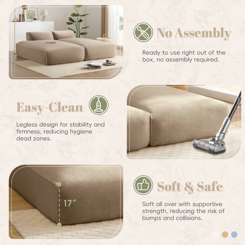 90" Plush Fabric Modular Sectional Sofa with High-Density Foam & Pocket Springs,and 2-Piece Fully Compressed Design