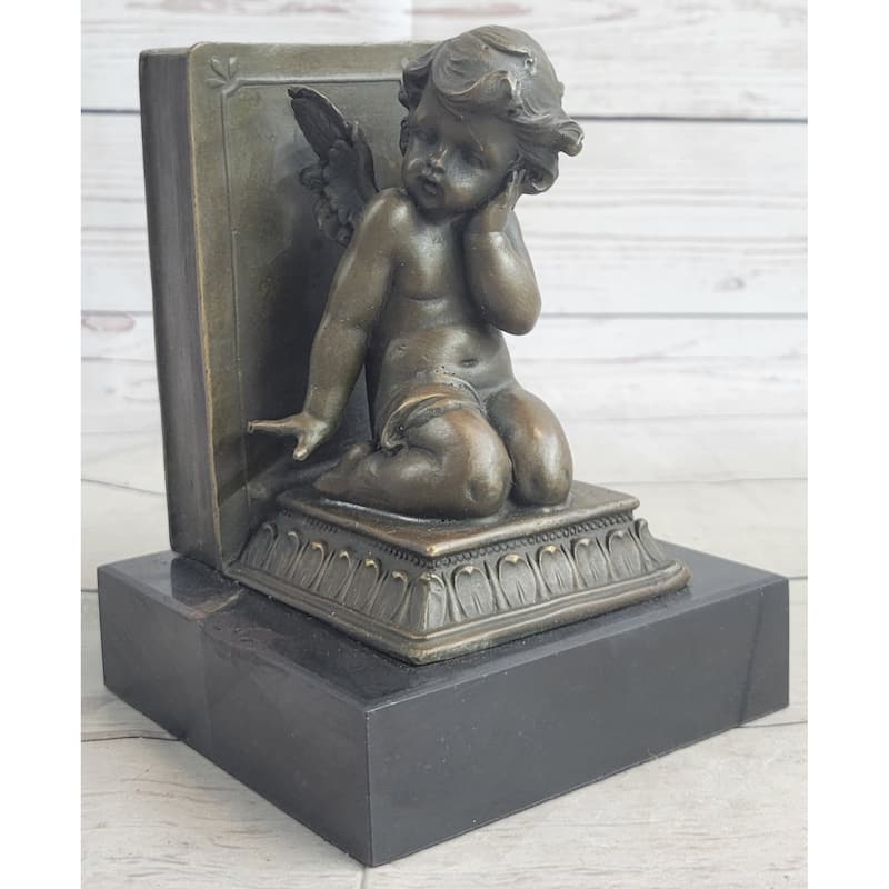 Bronze Cherubim Pair Of Bookends Book End Sculpture Statue Decor 6 Inches X 9 Inches