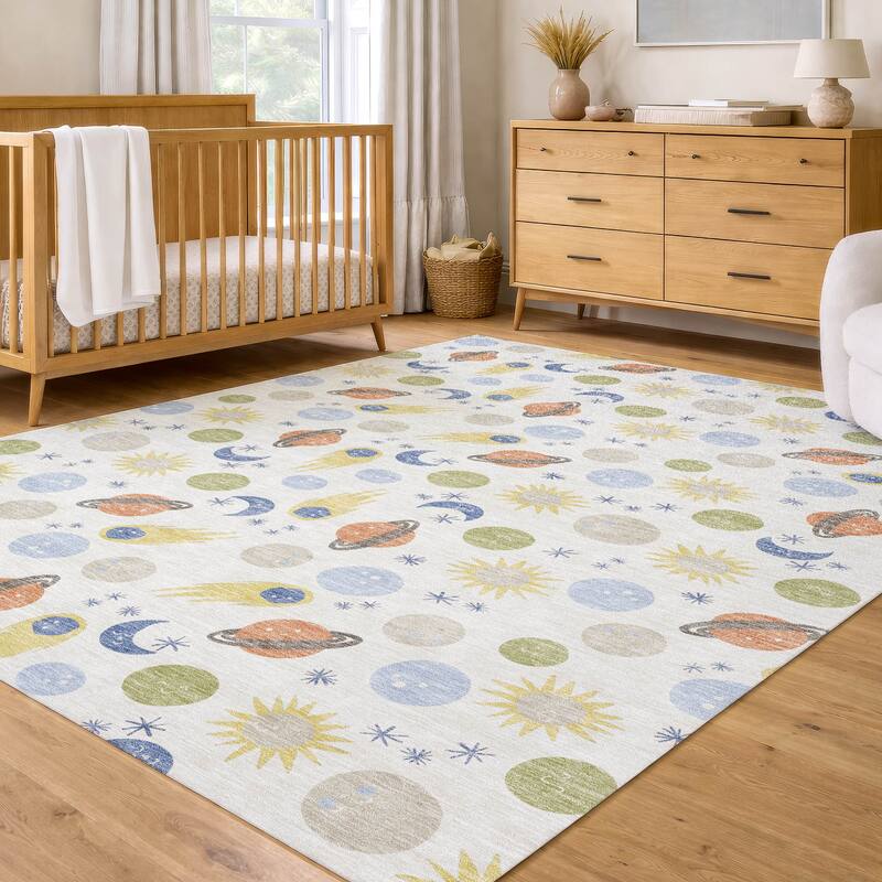 Machine Washable Indoor/ Outdoor Planets Comets Chantille Rug