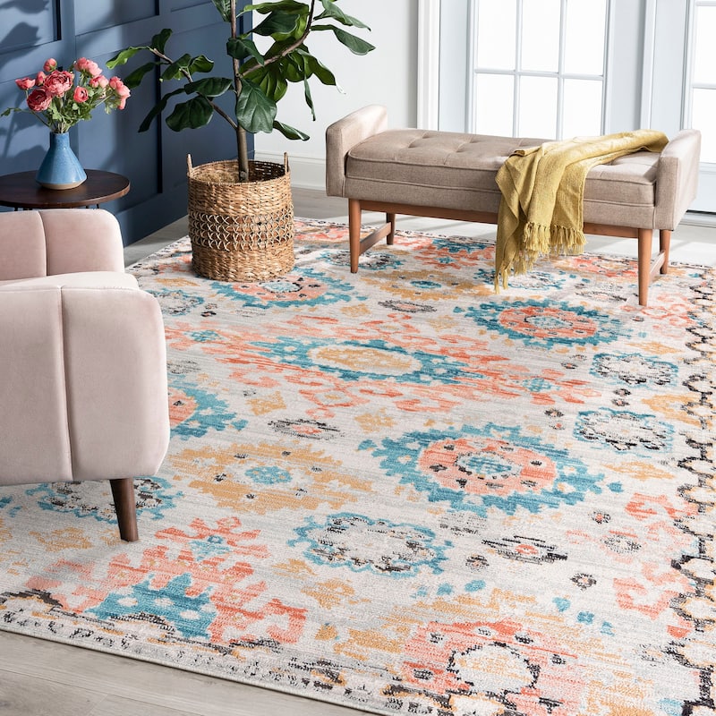 Adelle French Country Oriental Indoor Area Rug - 5'3'' x 7'3'' - Aqua/Peach