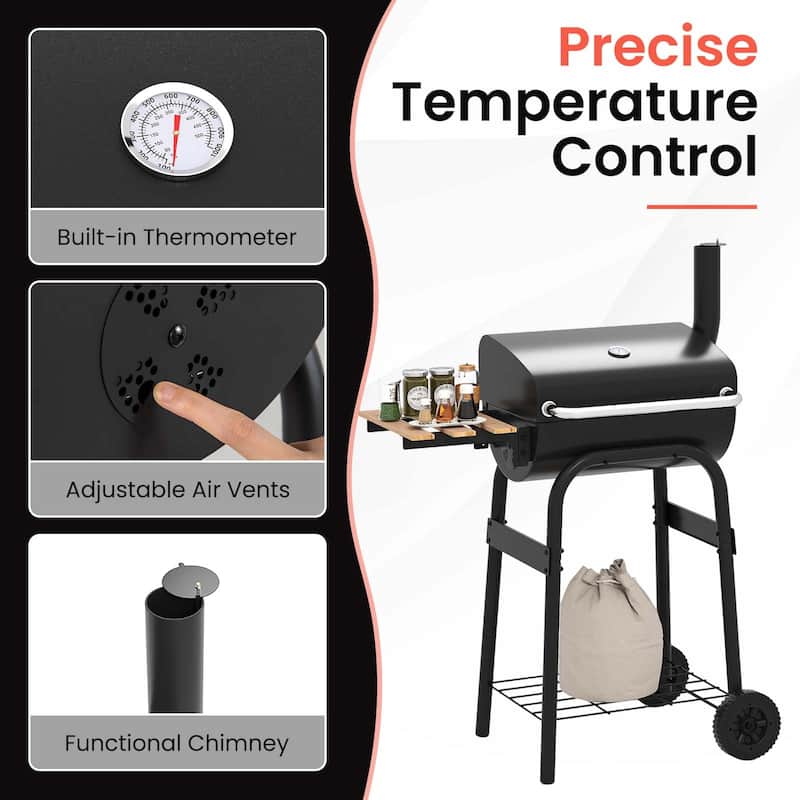 Costway Barrel Charcoal Grill with Foldable Side Table Built-in - See Details - as pic shows