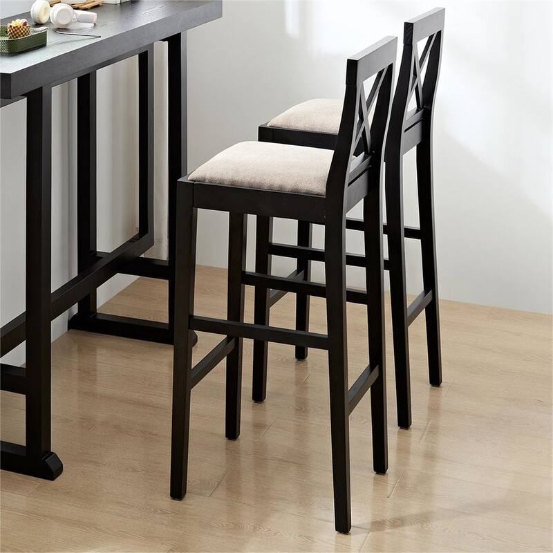 2Pcs Wood Counter Height Stool with Backrest, Padded Seat & Footrest