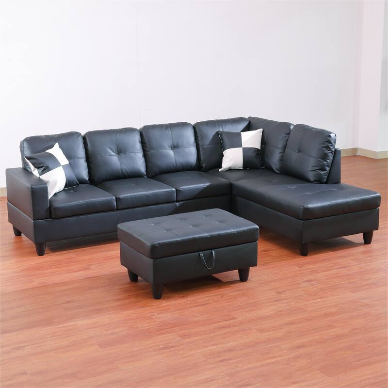 KISRAIS 103" Wide 3-Piece Vegan Leather Sectional Sofa Set - 103.5"W*74.5"D*35"H
