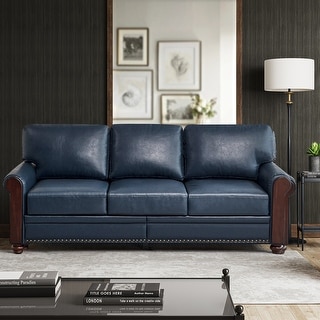 Devota Transitional Leather Solid Wood Sofa With Nailhead Trim