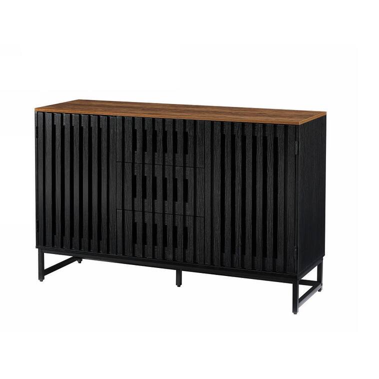 47.3" Horizontal Dresser with 3 Drawer and 2 Doors, Slatted Grille Striped Design and Hollow Caving