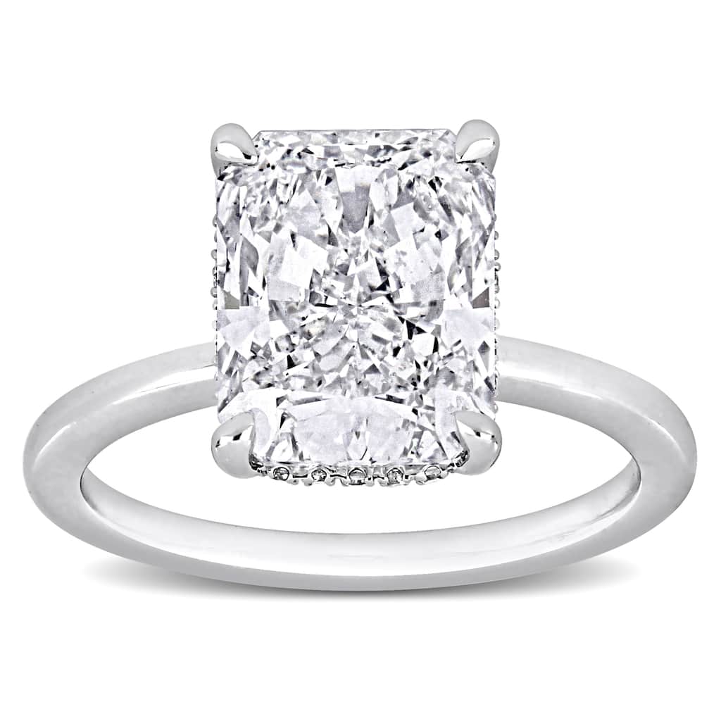 Miadora 5 1/10ct TDW Radiant and Round-Cut Diamond Solitaire Ring in 18k White Gold