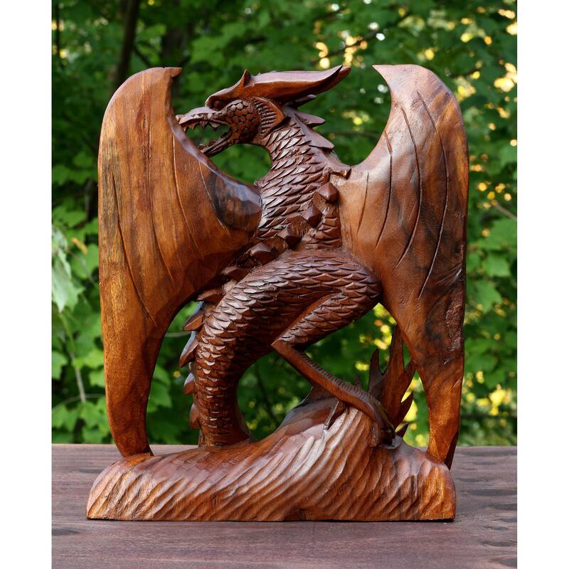 Wooden Handmade Skyrim Dragon Statue Sculpture Handcrafted Gift Art Home Decor Figurine Accent Decoration Artwork Hand Carved