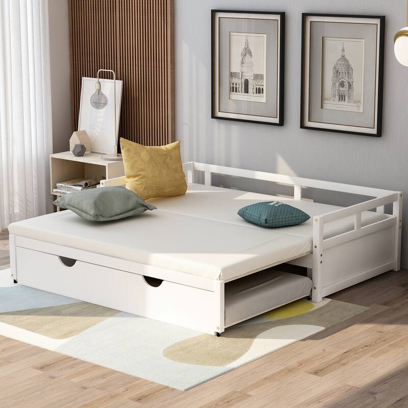 Wooden Daybed with Pull-Out Trundle, Expandable from Twin to King