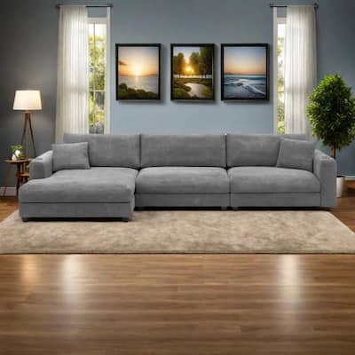 134" Corduroy Sectional Sofa with L-Shaped Cloud Couch and USB Charging & 50" Chaise (330lb Capacity)