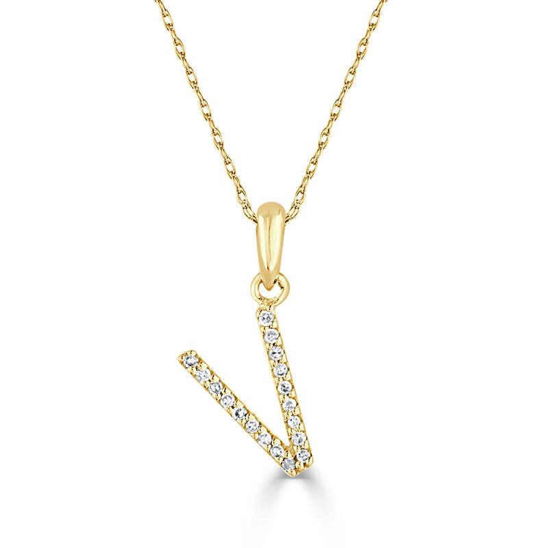Joelle Collection 1/10 ctw Diamond Initial Pendant Necklace 14K Gold adjustable 16 to 18 inch Chain - Personalized Gift - V - Yellow