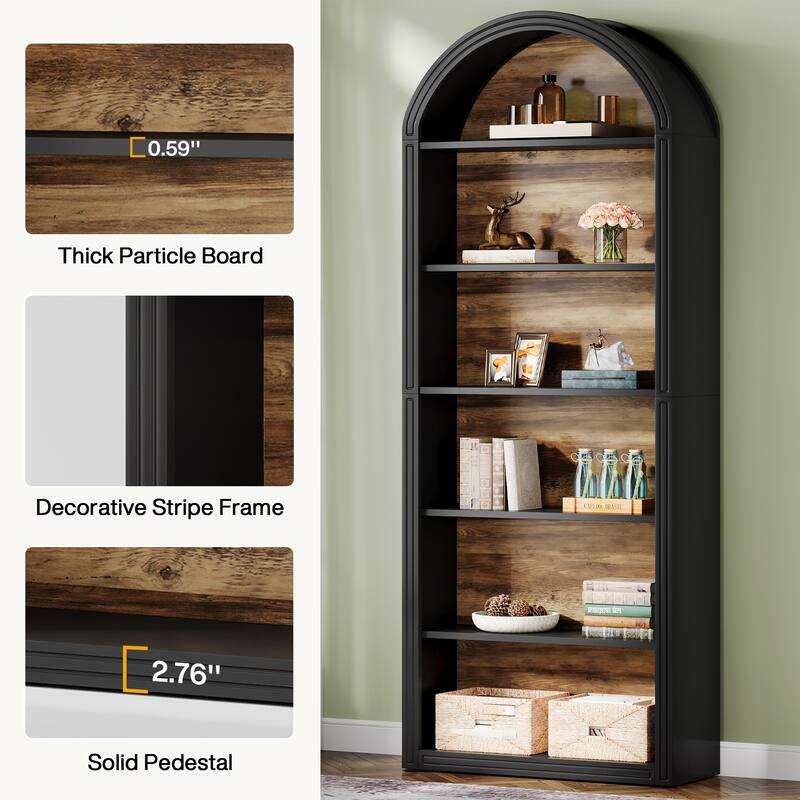 6-Tier Tall Arched Bookshelf for Living Room, Bedroom - 11.81"D x 31.5"W x 75.98"H