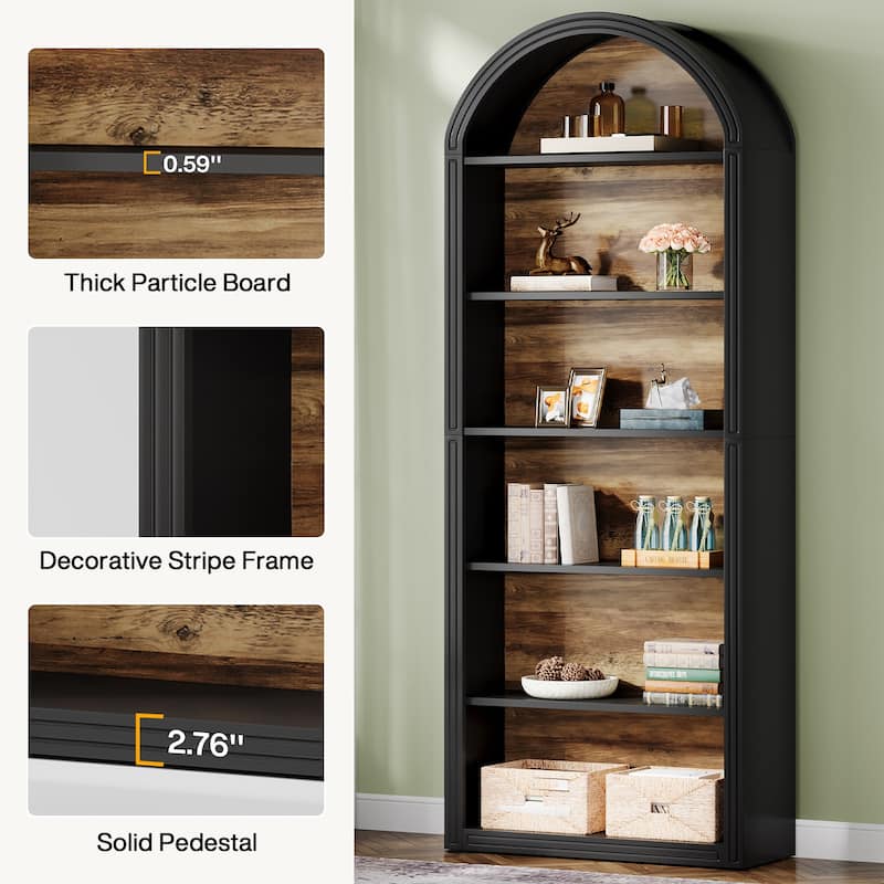 75.98" Tall Arched Bookcase with 6 Storage Shelves - 11.81"D x 31.5"W x 75.98"H