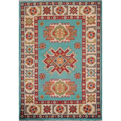 Turquoise Kazak Foyer Rug Hand-Knotted Wool Carpet - 2'0" x 3'0"