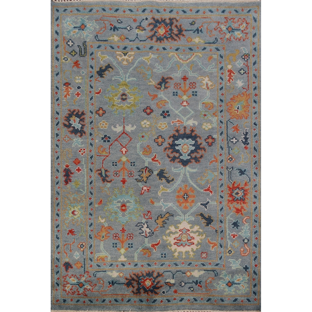 All-Over Gray Oushak Oriental Rug Handmade Wool Carpet - 4'1"x 5'11"